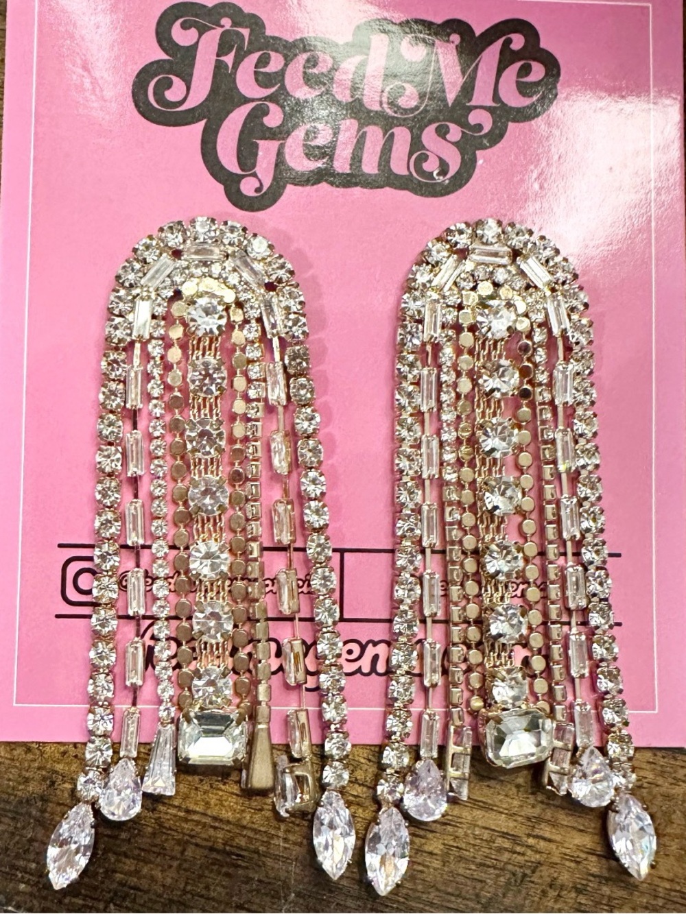 Feed Me Gems Clear Aztec rhinestone Rainbow earrings
